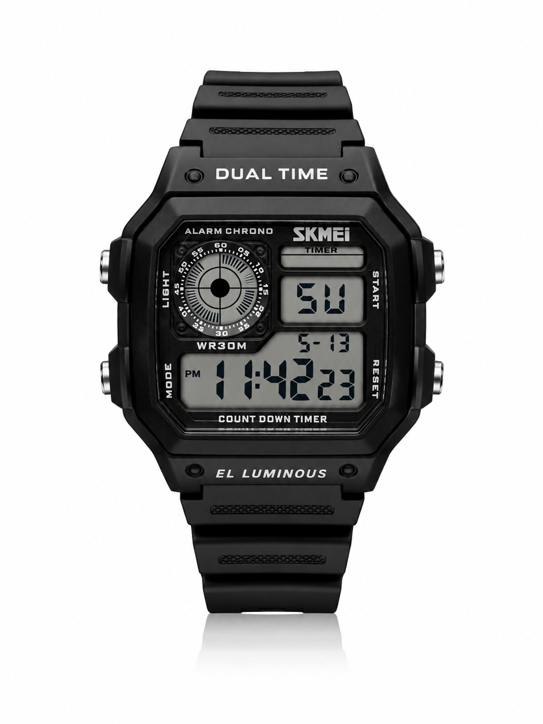 Rugged black digital sports watch
