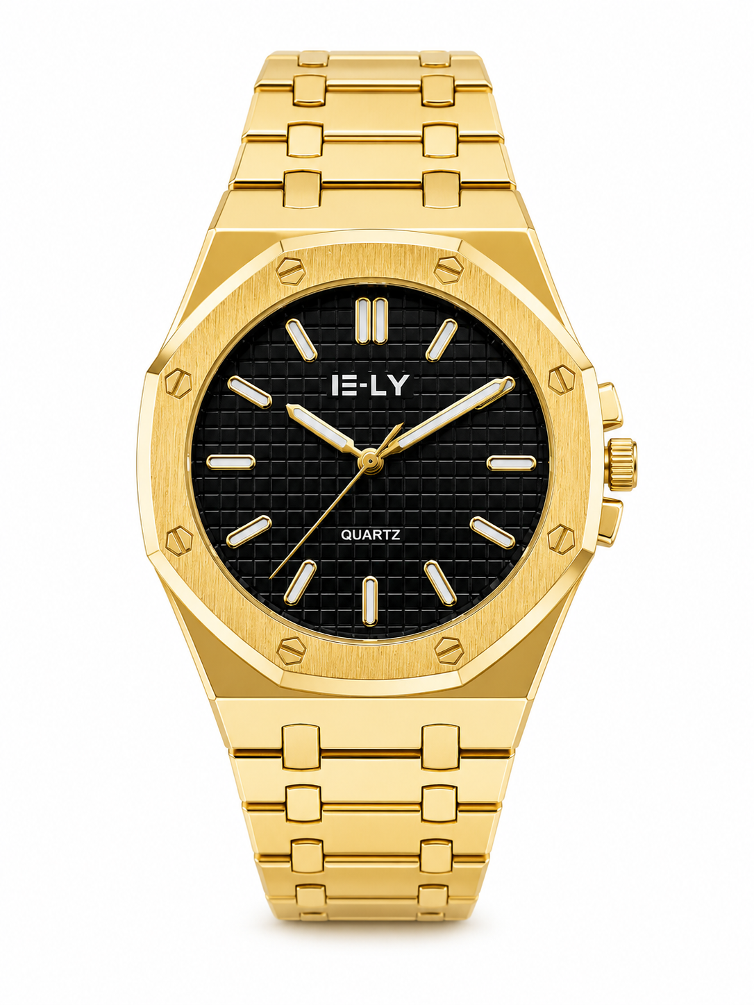 Gold E-LY quartz wristwatch shot